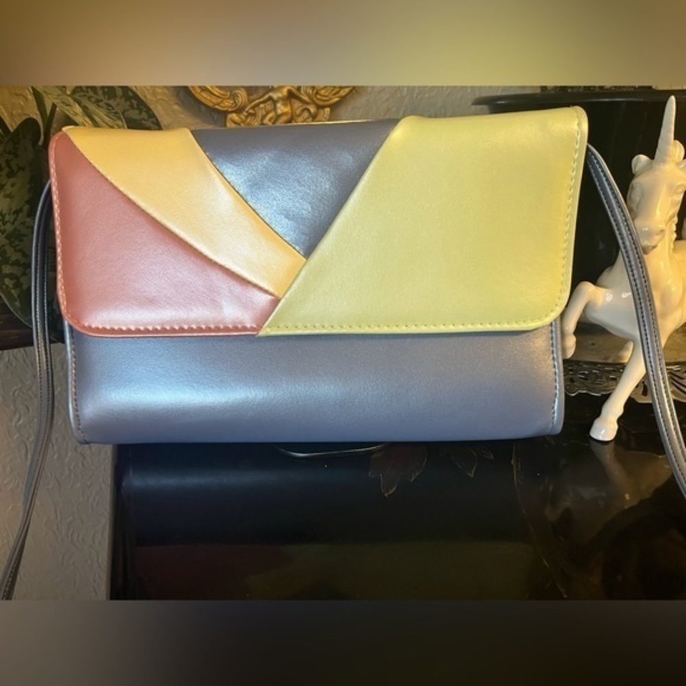Vintage Pastel Colorblock Vegan Leather purse / Evening bag. Unusual colors! - Picture 1 of 9